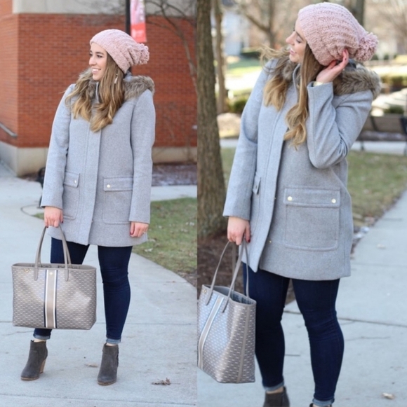 J. Crew Gray Vail Parka Wool Blend Faux Fur Hooded Jacket  Sz 4 Coat - Picture 4 of 15